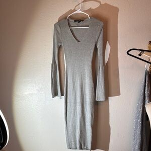 French Connection Gray V-Neck Bodycon Dress NWT